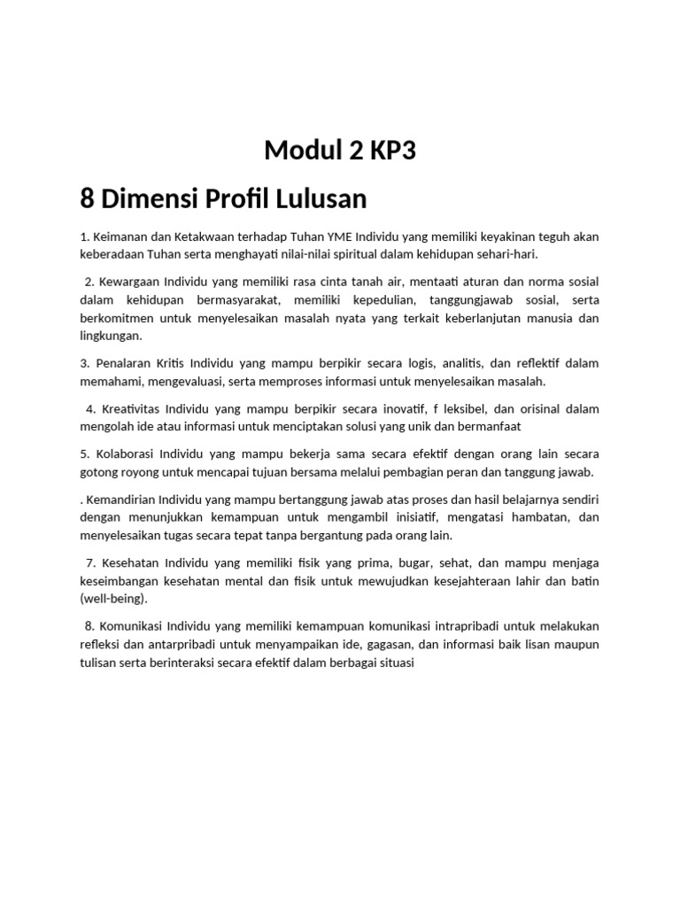 8 Dimensi Profil Lulusan dalam Pembelajaran | PDF