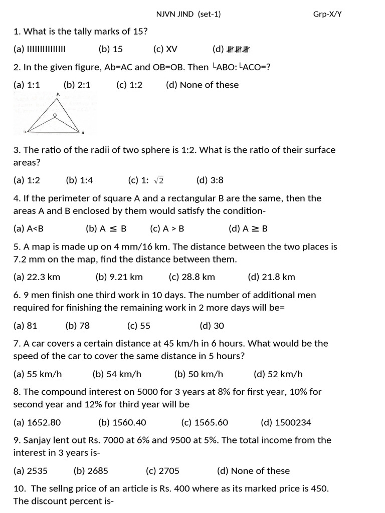 NJVN JIND Grp-X/Y Math Questions | PDF | Chess Openings | Chess