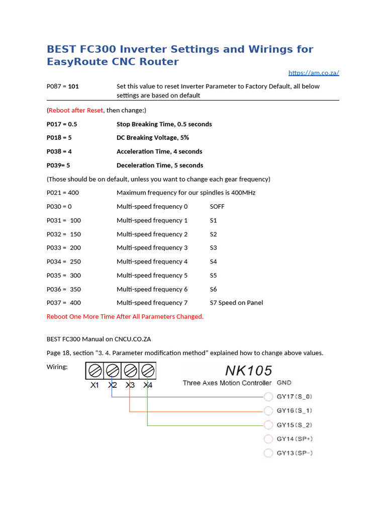 FC300 Inverter Settings for CNC Router | PDF