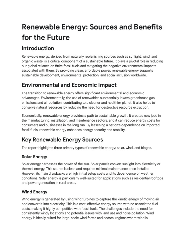 Renewable Energy: Sources & Benefits | PDF | Renewable Energy | Biogas