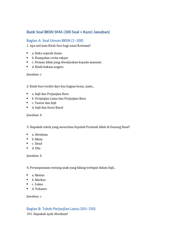 Bank Soal BKSN SMA: 300 Soal & Jawaban | PDF
