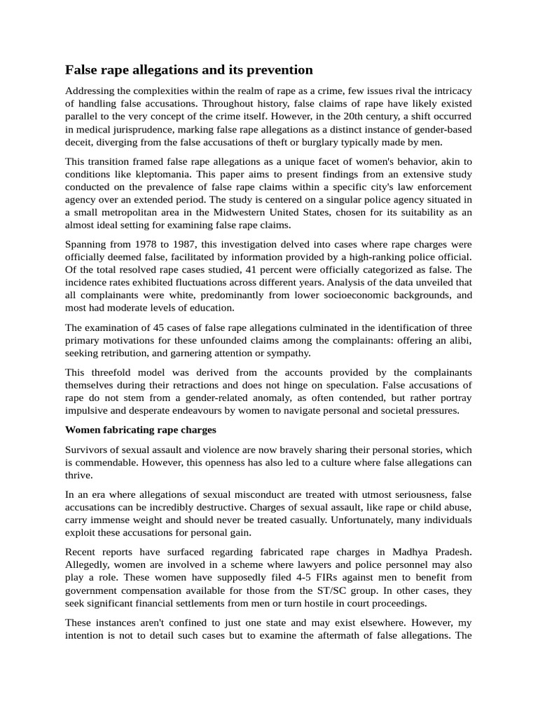 Preventing False Rape Allegations: Insights | PDF | Rape | Social Ethics