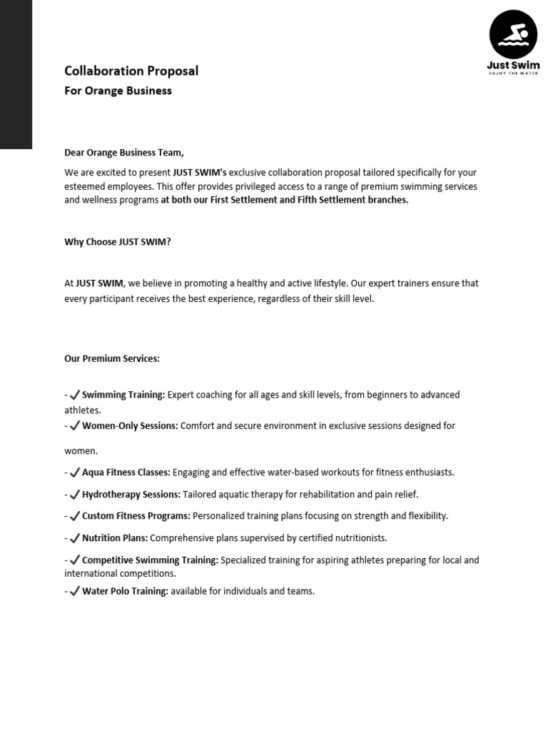 Just Swim - Collaboration Proposal | PDF | Clinical Medicine | Health Care