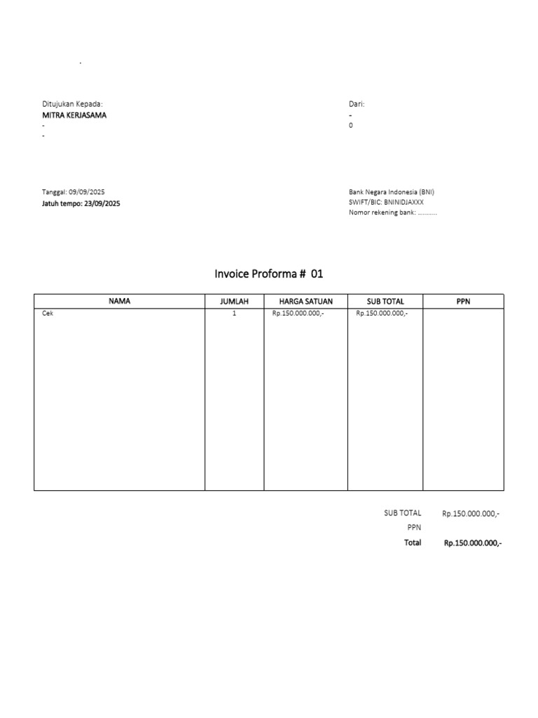 Contoh Invoice Proforma 2025 | PDF