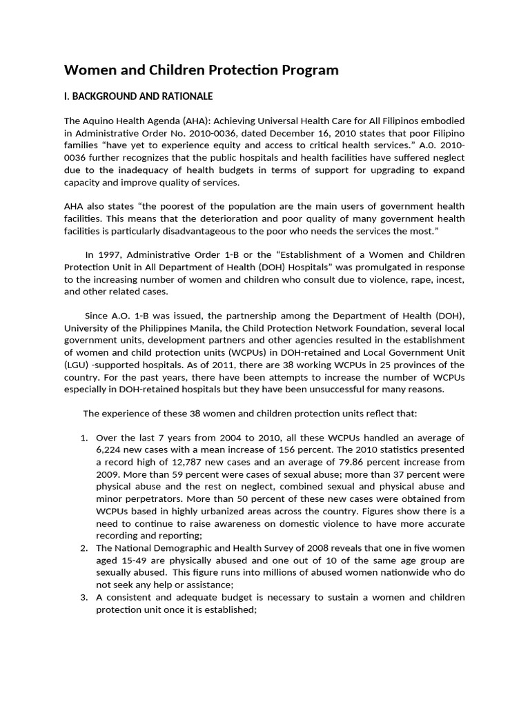 Women and Children Protection Program Overview | PDF | Social Policy ...