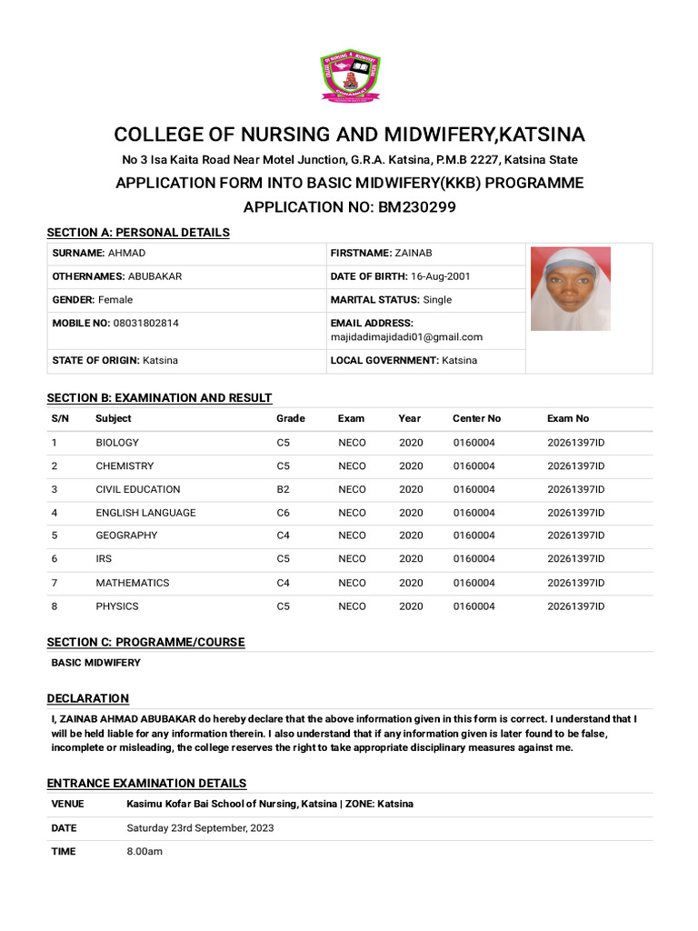 Katsina Nursing Midwifery Application Form | PDF | Qualifications ...