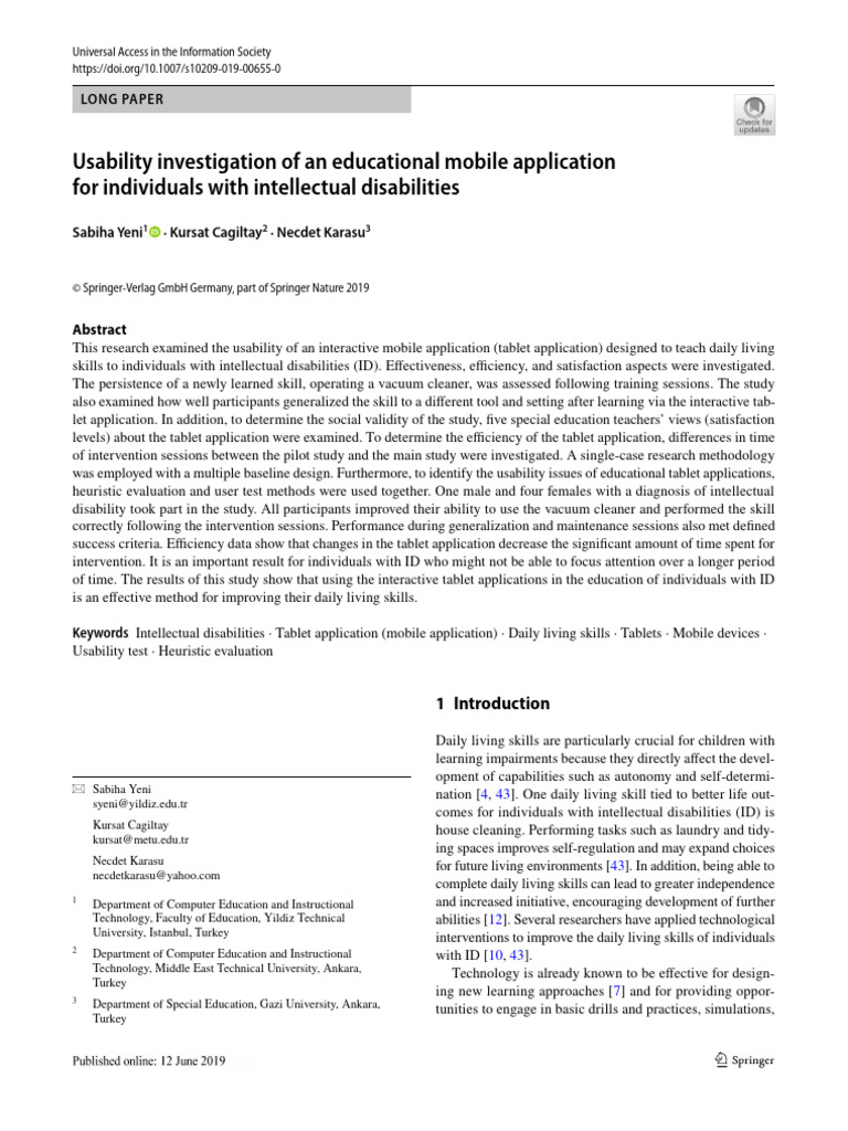 Usability of Educational App for ID Skills | PDF | Usability | Special ...