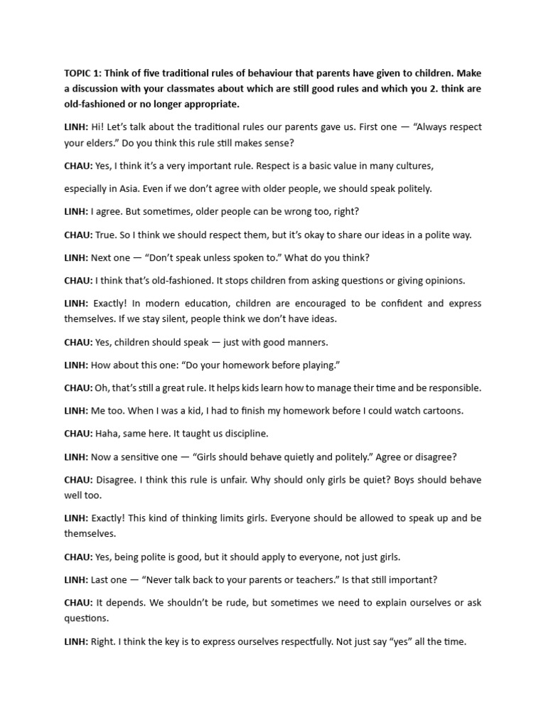 Discussing Traditional Rules and Habits | PDF | Lunch | Meal