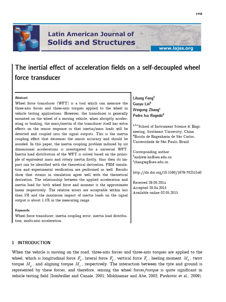 Inertia Coupling in Wheel Force Transducers | PDF | Bending ...