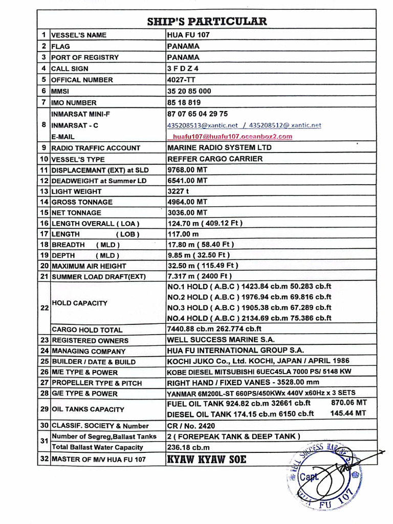 107 Ship's Particulars | PDF
