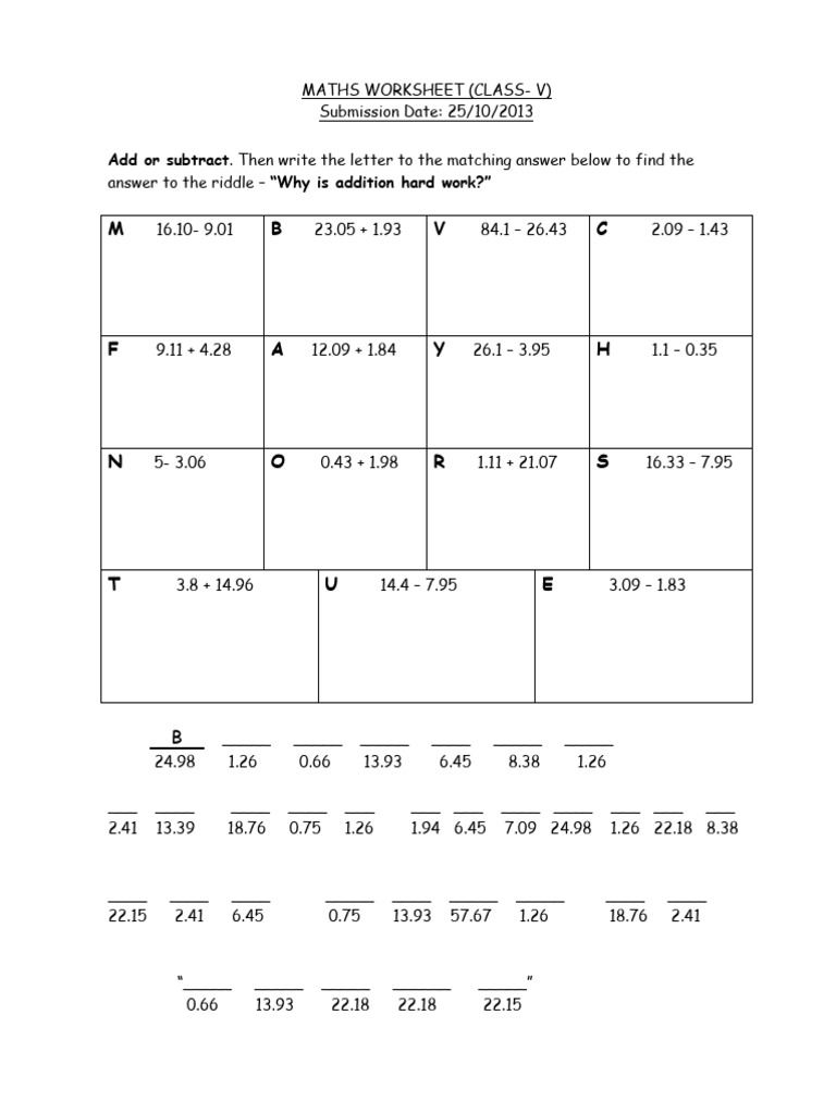 Class V Maths Worksheet Riddle | PDF