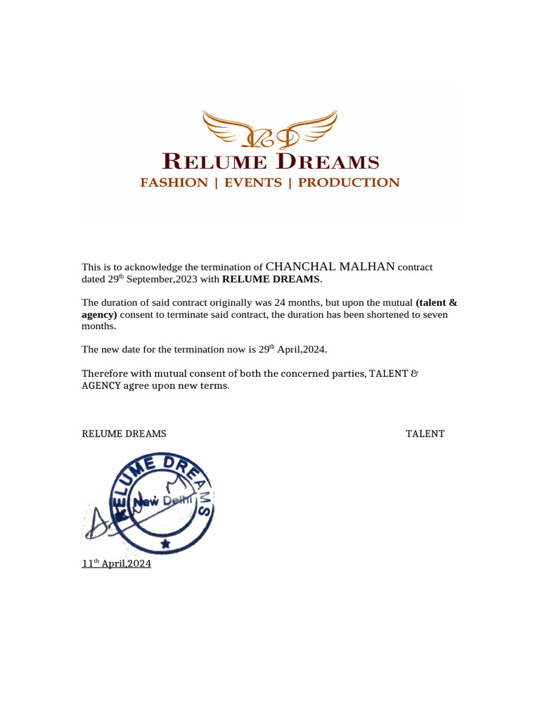 Chanchal Termination Pdf