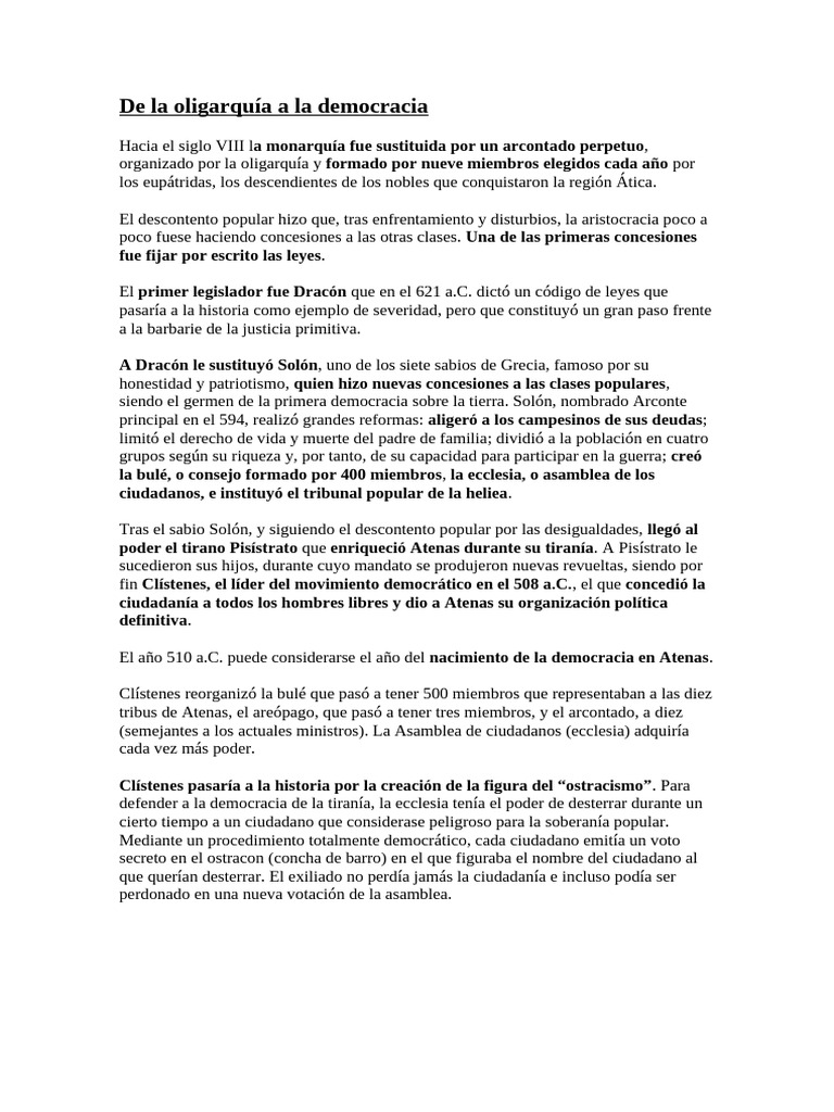 De Oligarquía a Democracia en Atenas | PDF | Democracia | Ideologías ...