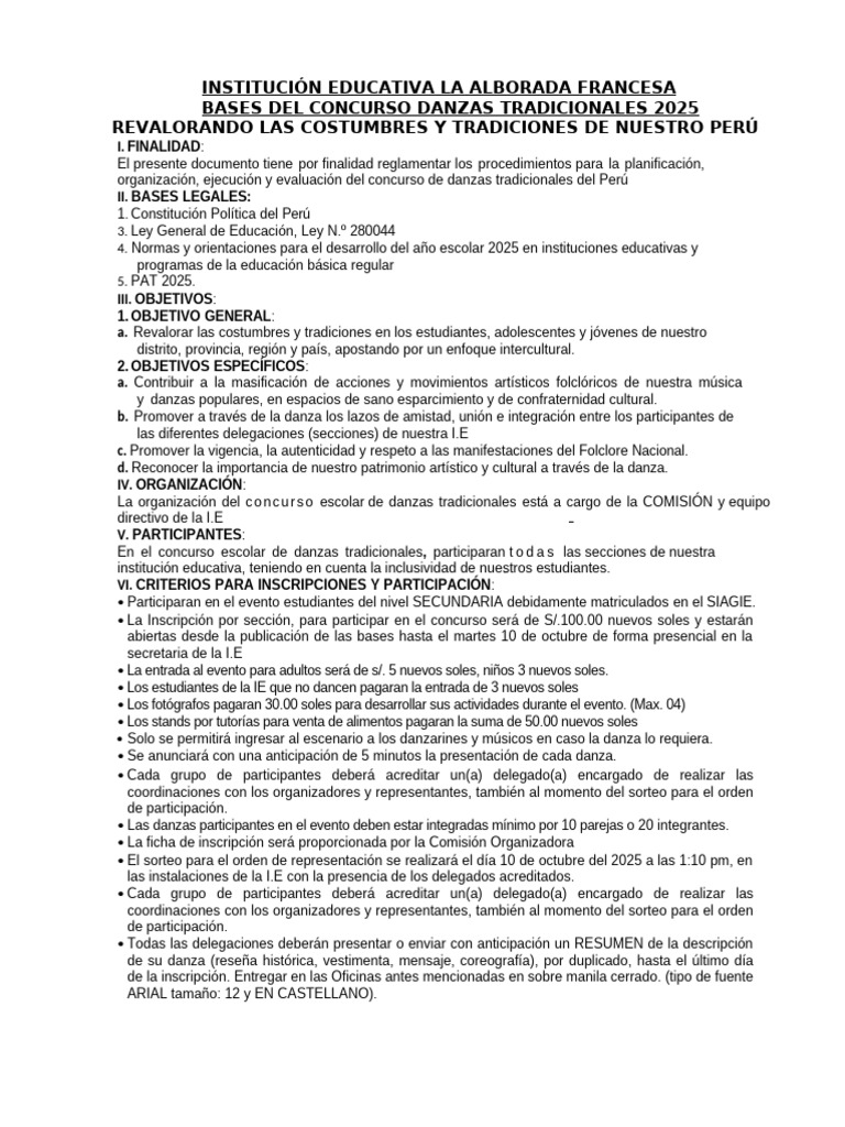 Concurso de Danzas Tradicionales 2025 | PDF | Bailes | Ritmo