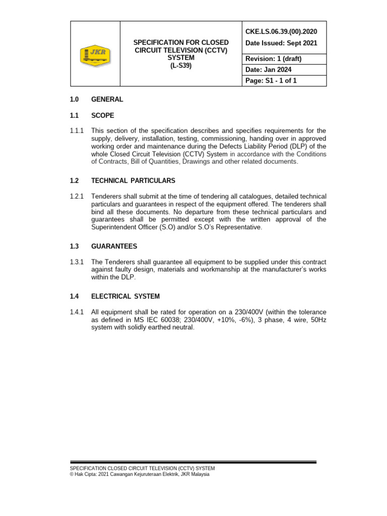 CCTV System Specification Guide | PDF | Field Of View | Power Supply