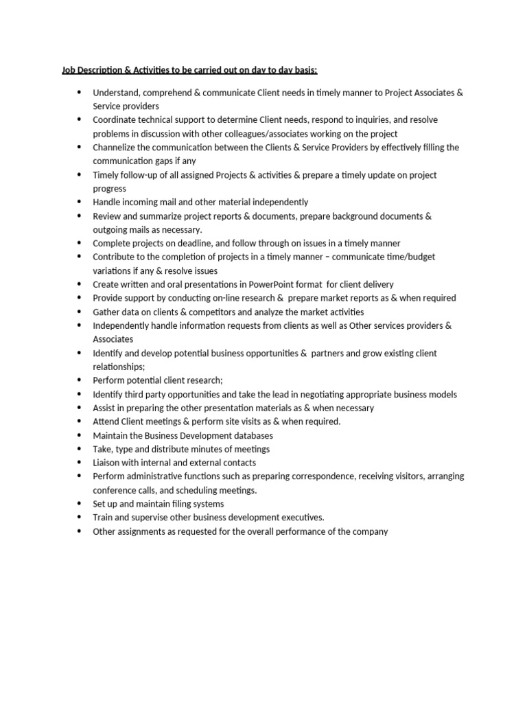 Business Development Executive Role | PDF