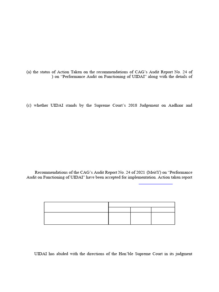 UIDAI Performance Audit Report 2022 | PDF | Government | Government Of ...
