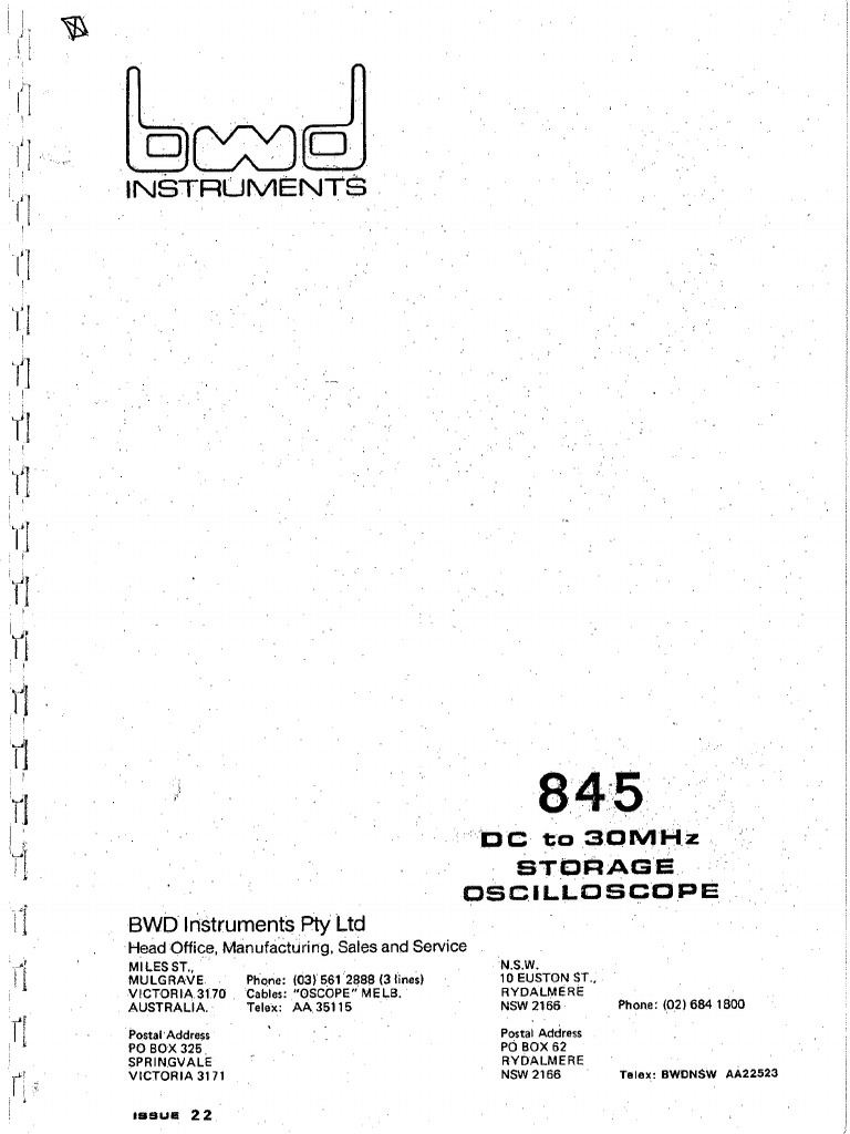 BWD 845 Oscilliscope 30Mhz 2 CH Storage | PDF