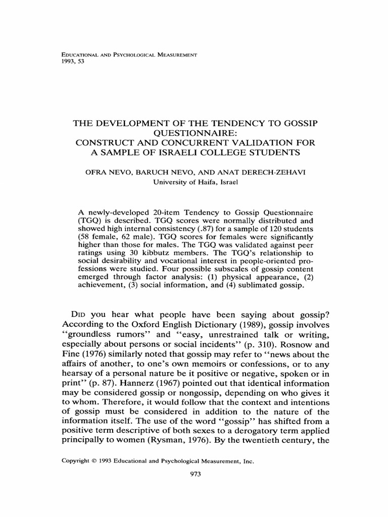 Tendency to Gossip Questionnaire | PDF