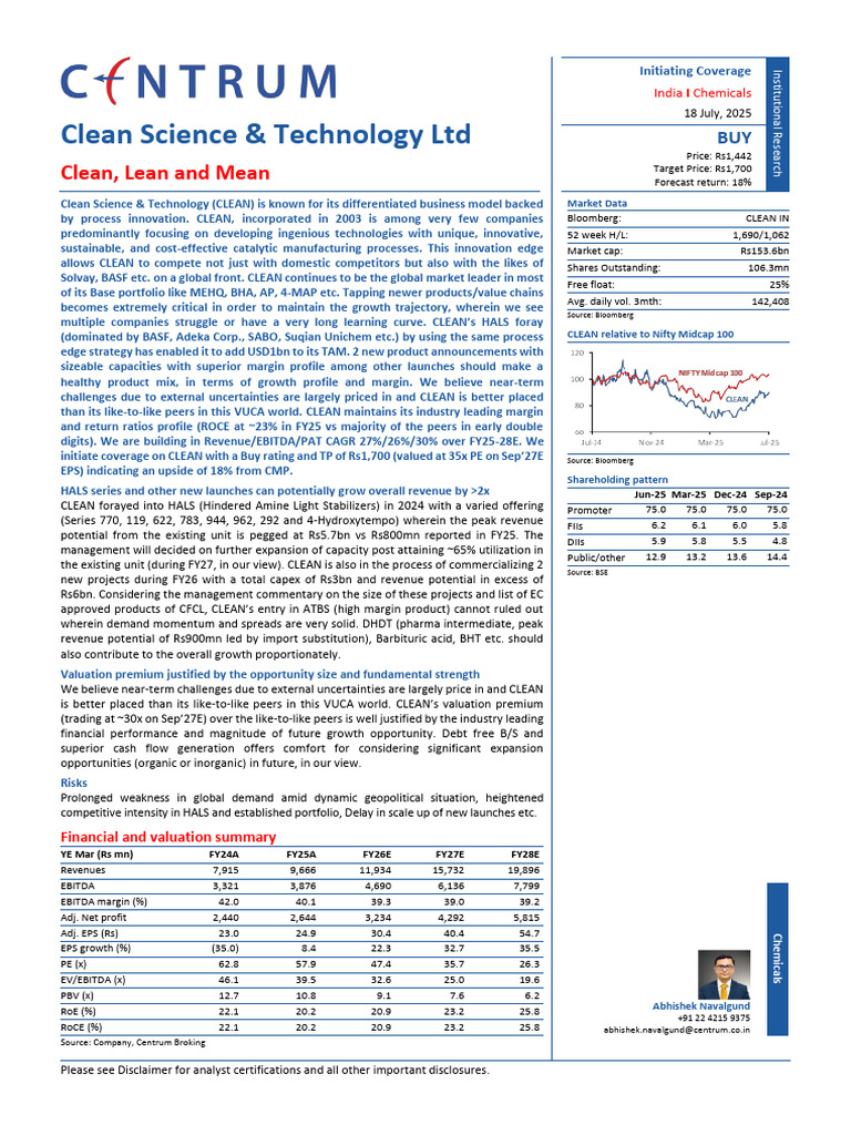 Clean Science & Technology: Buy Rating Analysis | PDF | Business