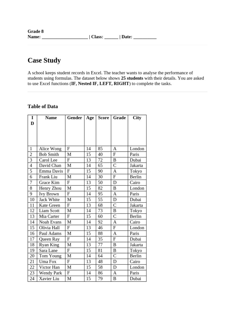 Worksheet (If, Nested If, Left, Right) | PDF