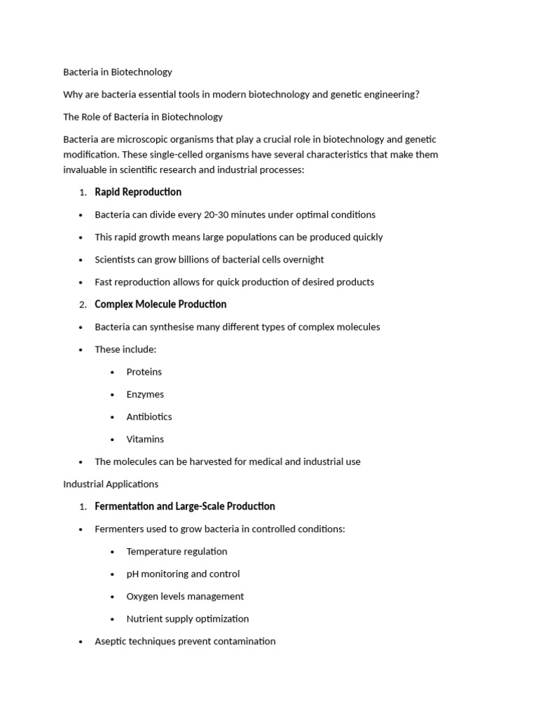 Bacteria's Role in Modern Biotechnology | PDF | Bacteria | Biotechnology