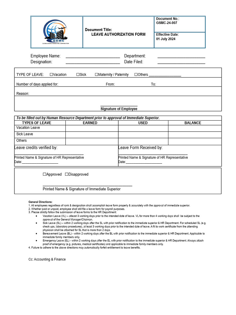 Leave Authorization Process Guide | PDF | Sick Leave | Business