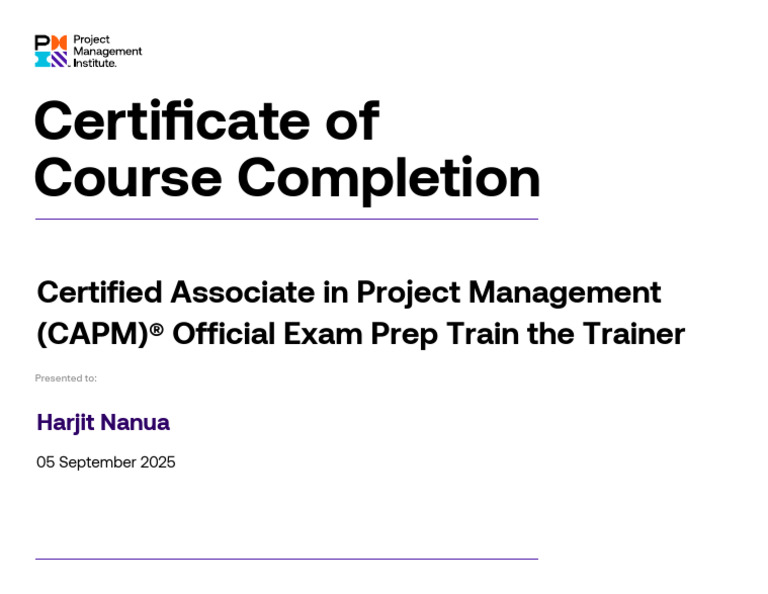 CAPM Exam Prep Course Completion | PDF