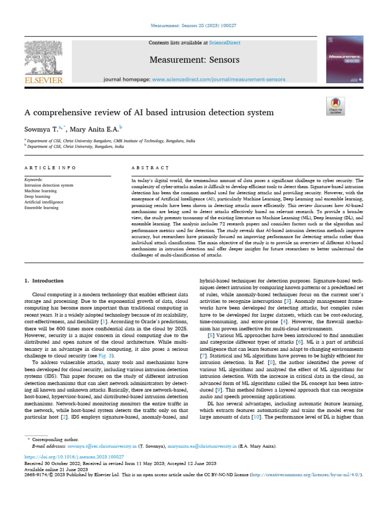 A Comprehensive Review of AI Based Intrusion Detection System | PDF ...
