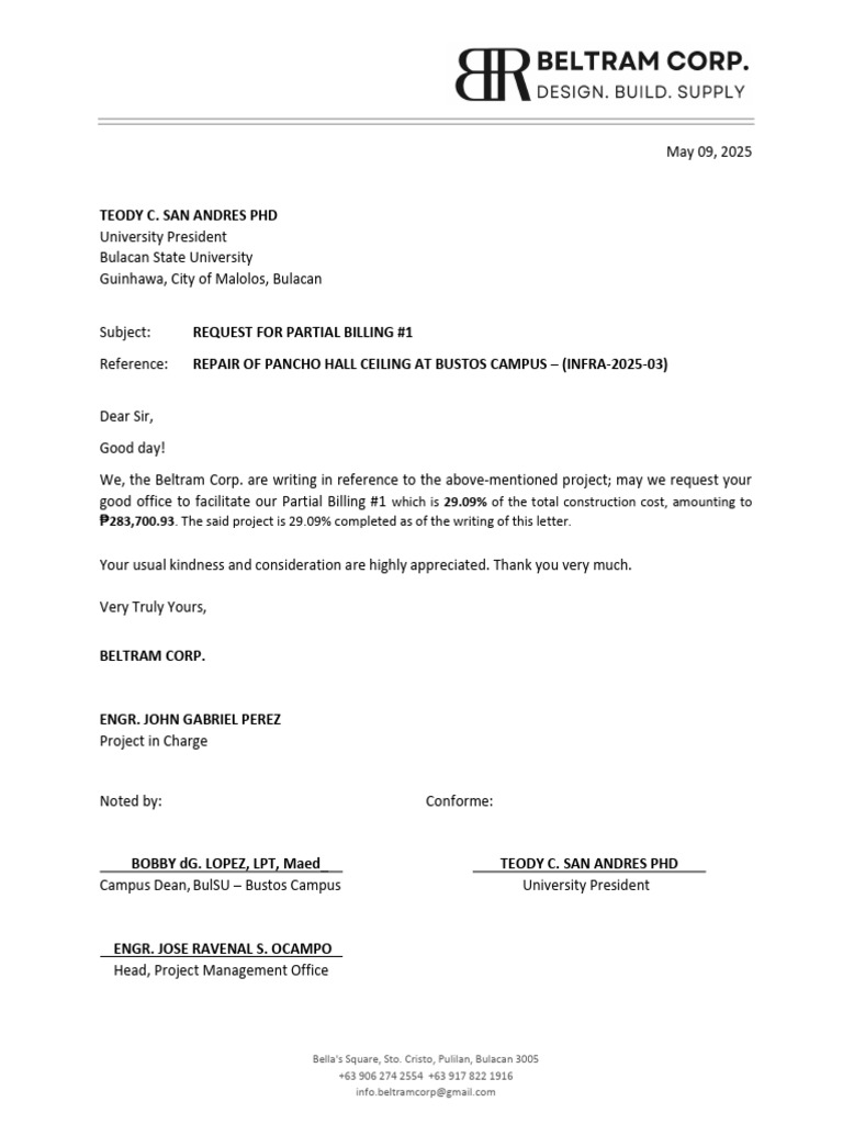 Partial Billing Request for Pancho Hall Repair | PDF
