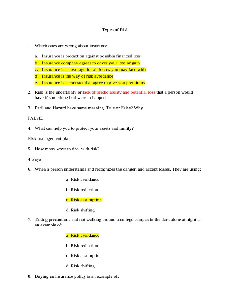 Understanding Types of Risk and Insurance | PDF