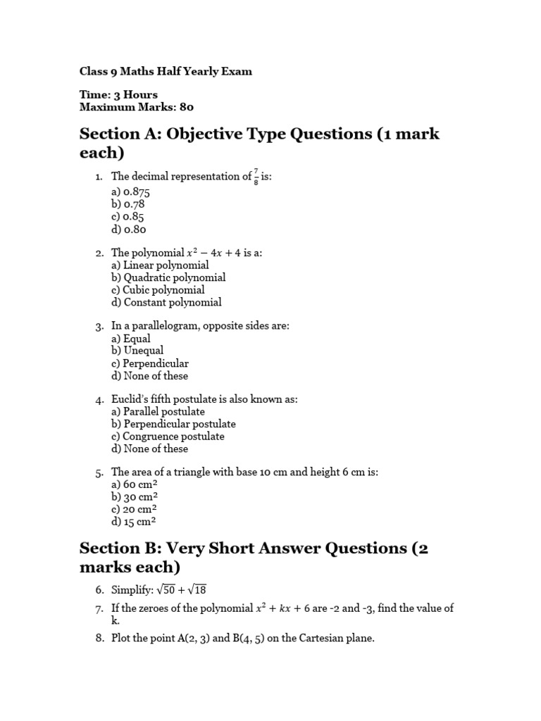 Class 9 Paper | PDF | Area | Triangle