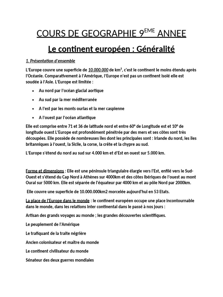 Superficie et relief de l'Europe | PDF | Union européenne | L'Europe