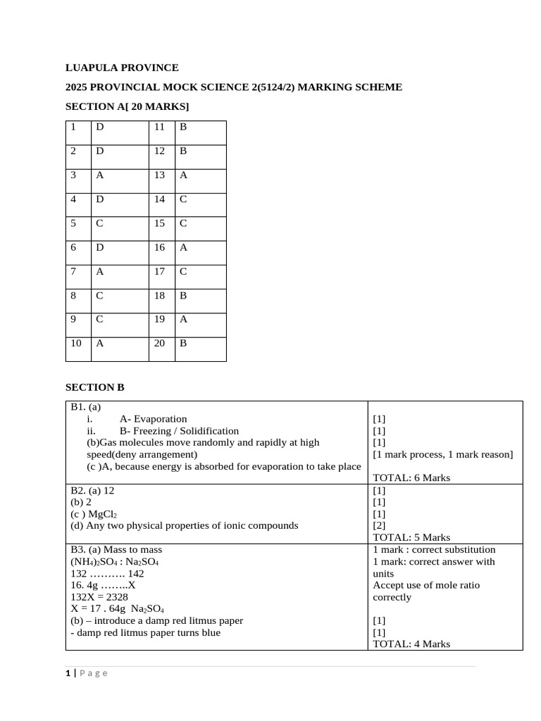 Luapula Province 2025 Science Marking Scheme | PDF | Ionic Bonding ...