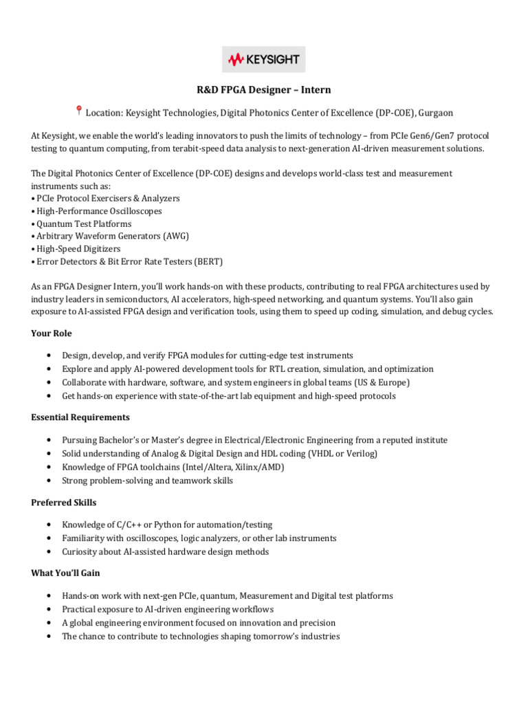 FPGA Design Internship at Keysight | PDF