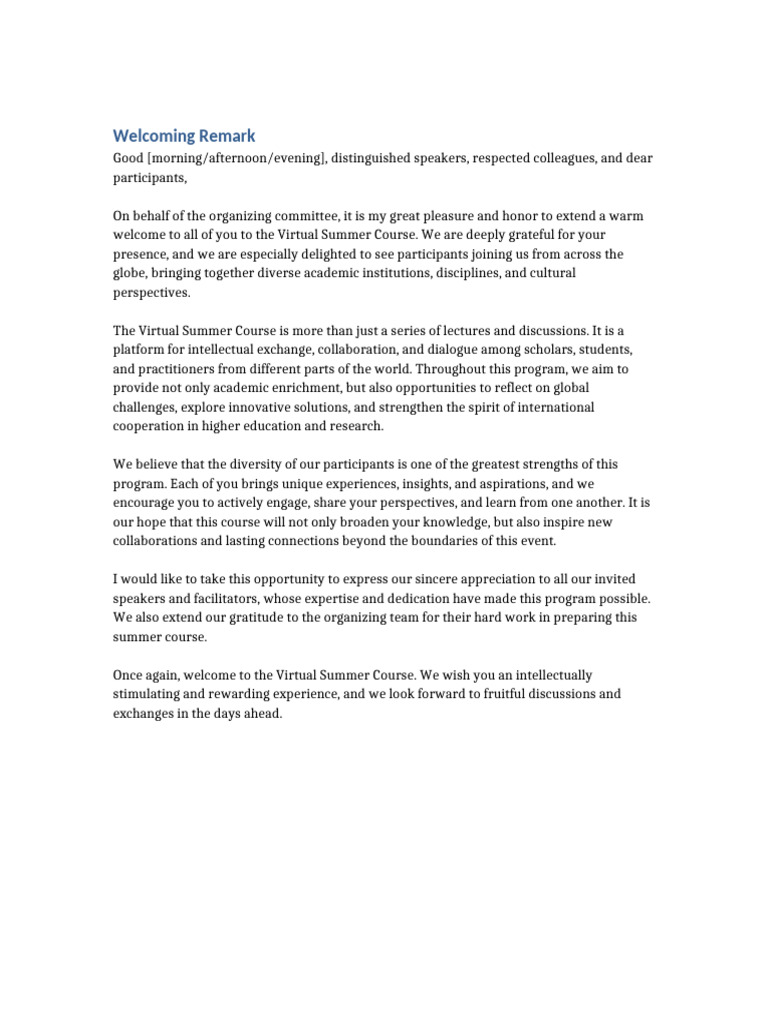 Welcoming Remark VSC | PDF