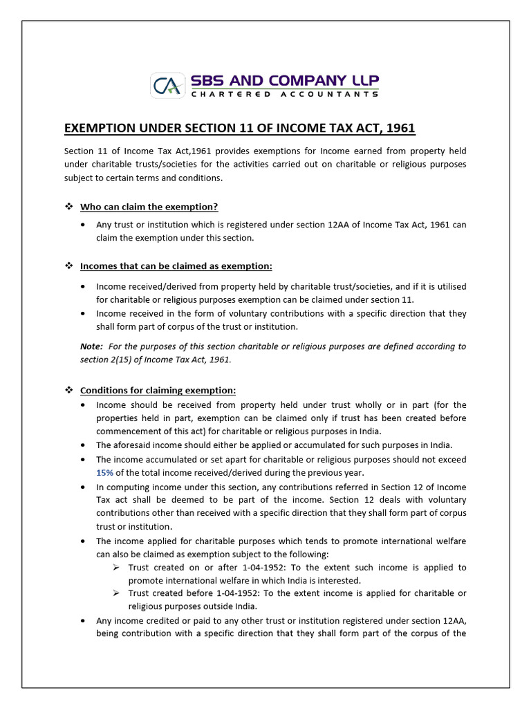 Exemption Criteria under Section 11 IT Act | PDF | Tax Exemption ...