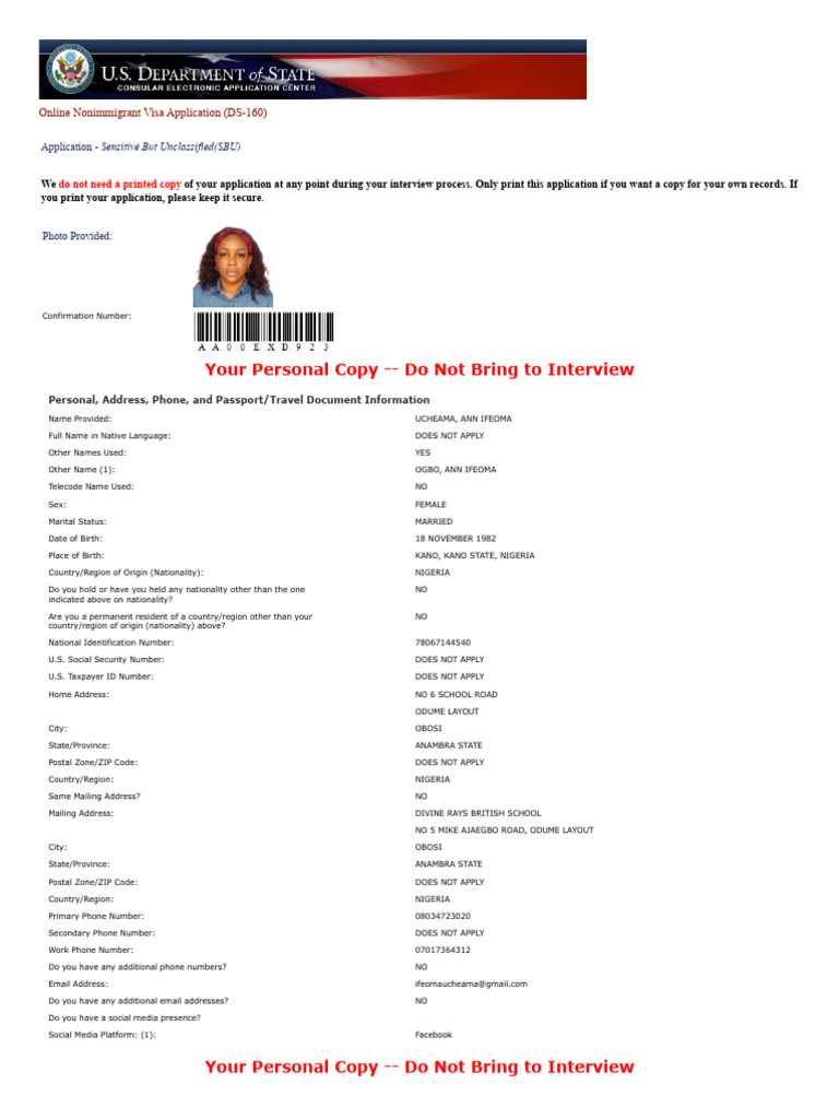 Consular Electronic Application Center - Print Application MRS UCHEAMA ...