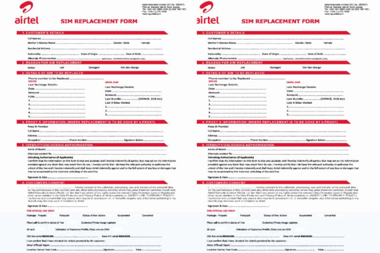 Double Airtel Swap Form | PDF