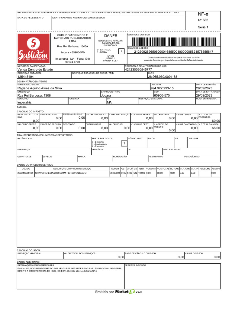 Nota Fiscal de Brindes e Publicidade | PDF | Brasil
