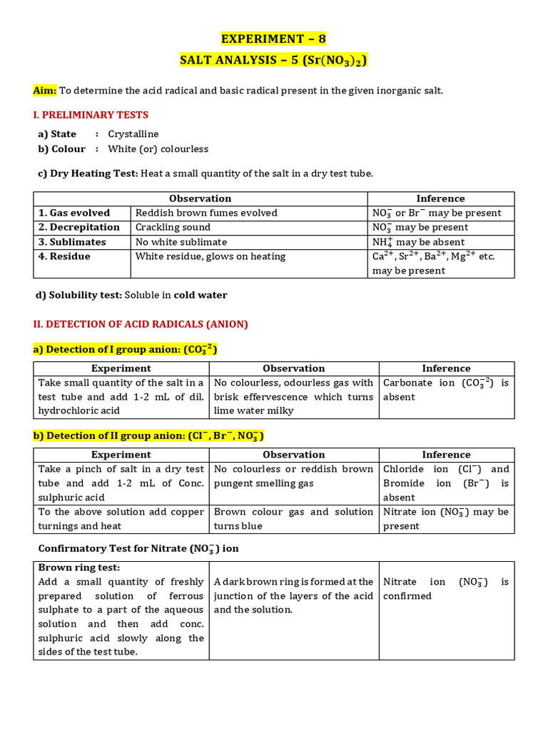 Strontium Nitrate Salt Analysis Guide | PDF | Ammonium | Salt (Chemistry)