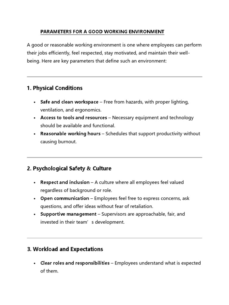 Key Parameters for a Positive Workplace | PDF