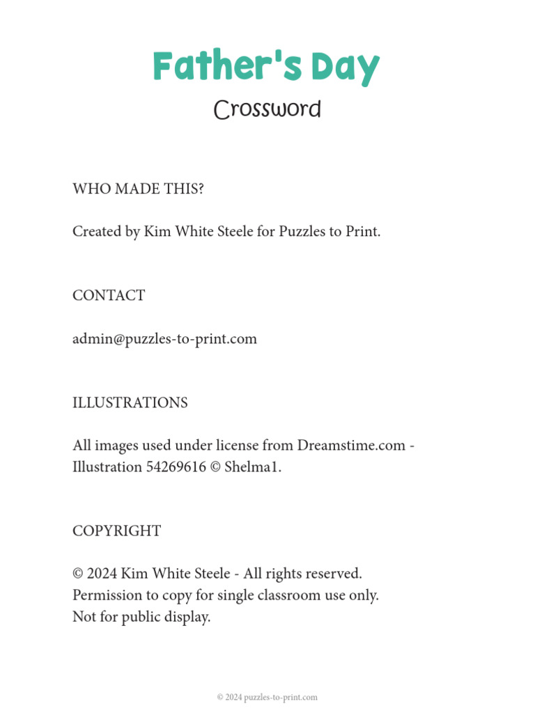 Father's Day Crossword Puzzle | PDF | Father | Chess Openings