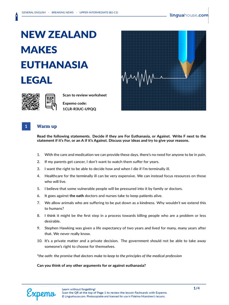 New Zealand Makes Euthanasia Legal British English Teacher | PDF ...