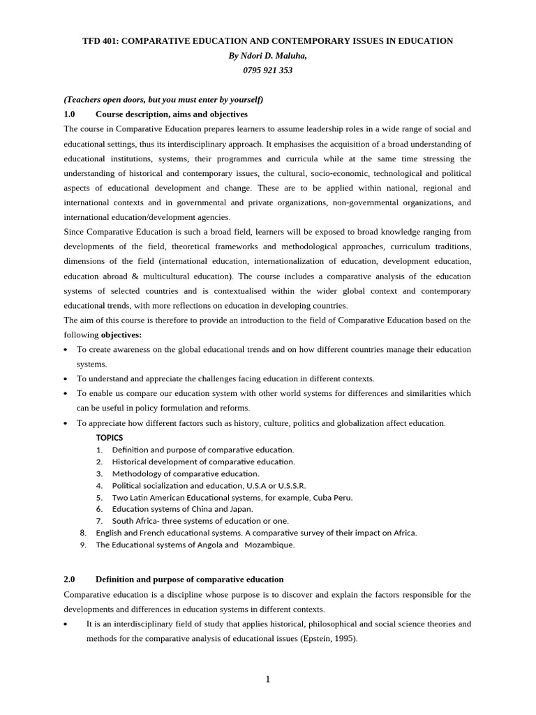 TFD 401 COMPARATIVE EDUCATION | PDF | Social Sciences | Methodology