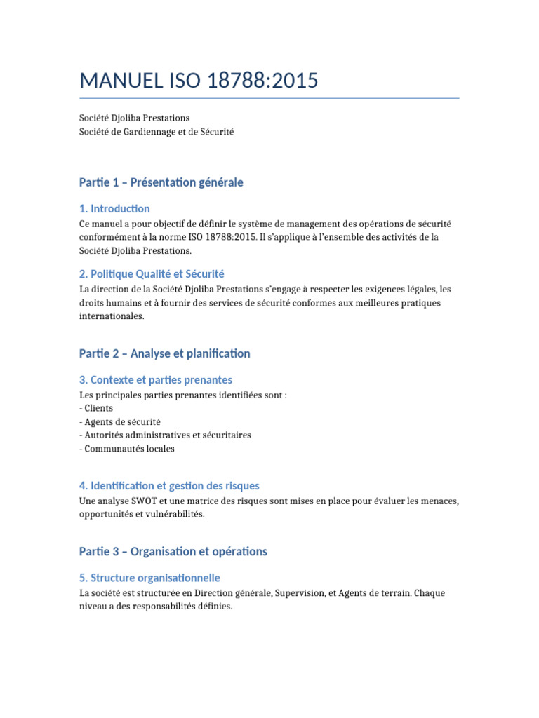Manuel ISO 18788:2015 - Sécurité Djoliba | PDF
