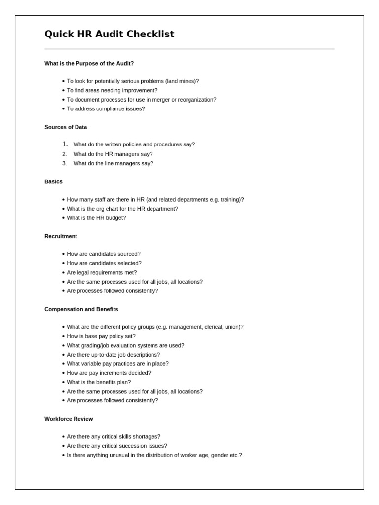 Essential HR Audit Checklist Guide | PDF | Human Resource Management ...