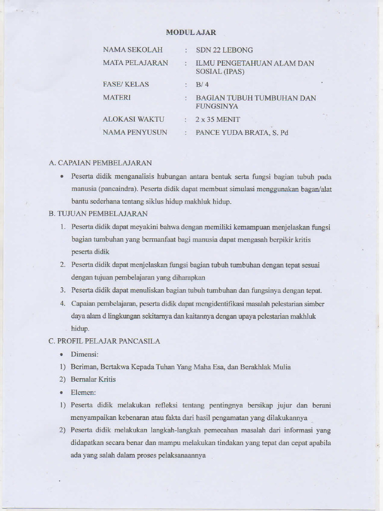 Modul Ajar - Pance Yuda Brata - 241446709 | PDF