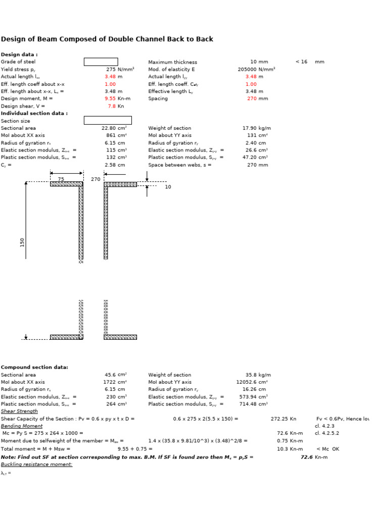 Double Channel Beam Design Specifications | PDF | Mechanical ...