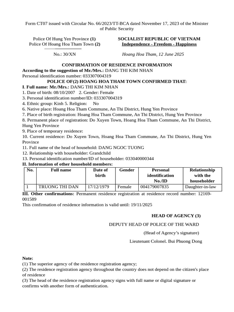 Confirmation of Residence Information | PDF | Authentication